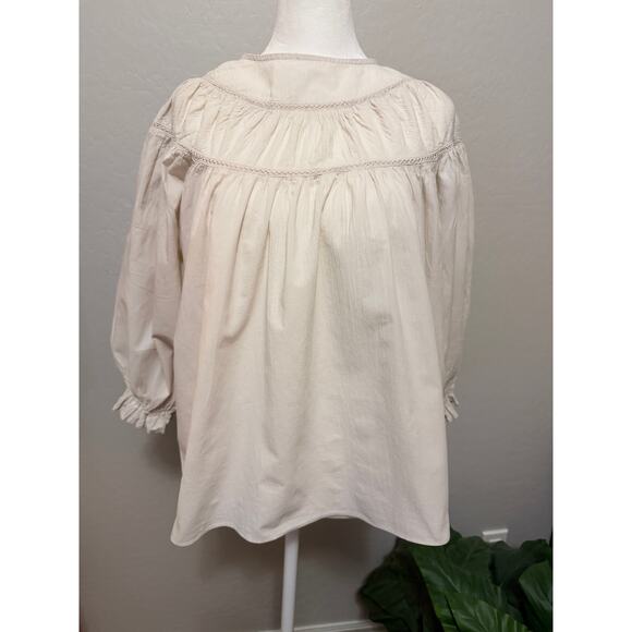 Grade & Gather Tops - Grade & Gather Cream Peasant Blouse – Lightweight Boho Top (Size S)
